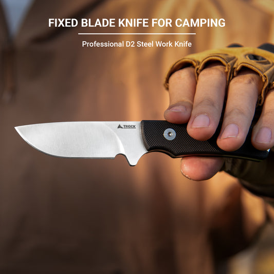 TROCK Small Fixed Blade Knife, 2.36” Drop Point D2 Blade G10 0 Handle with Sheath and Clip Outdoor Daily Use EDC