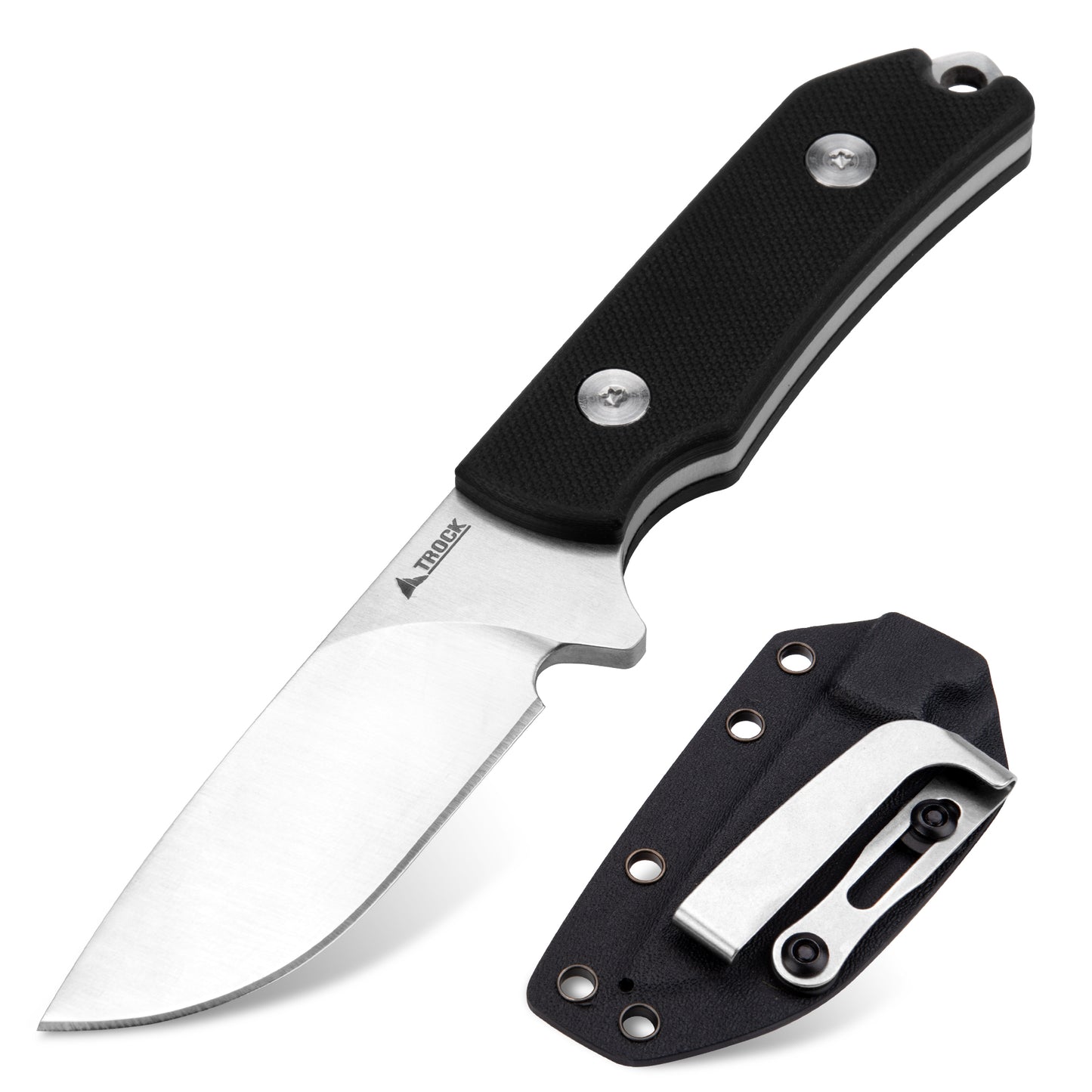 TROCK Small Fixed Blade Knife, 2.36” Drop Point D2 Blade G10 0 Handle with Sheath and Clip Outdoor Daily Use EDC