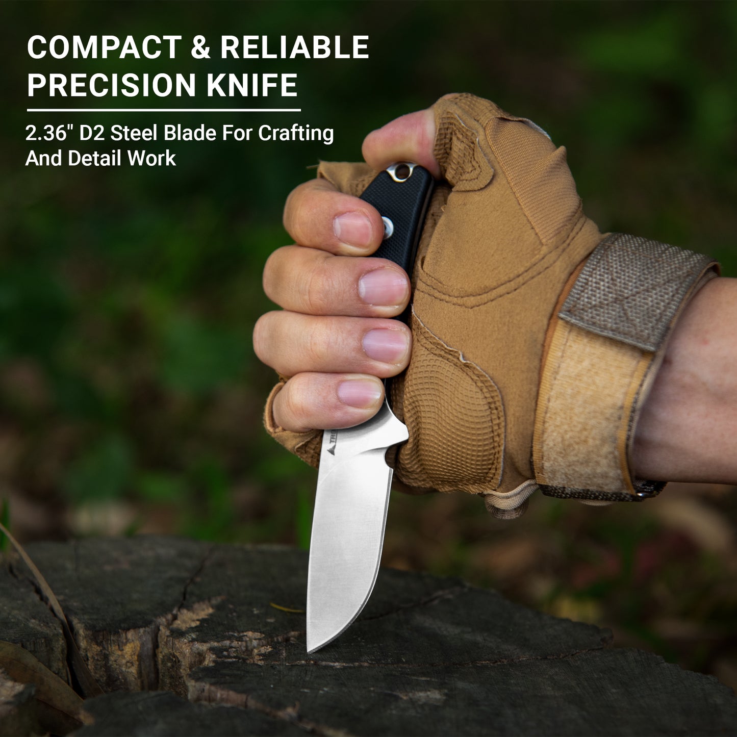 TROCK Small Fixed Blade Knife, 2.36” Drop Point D2 Blade G10 0 Handle with Sheath and Clip Outdoor Daily Use EDC